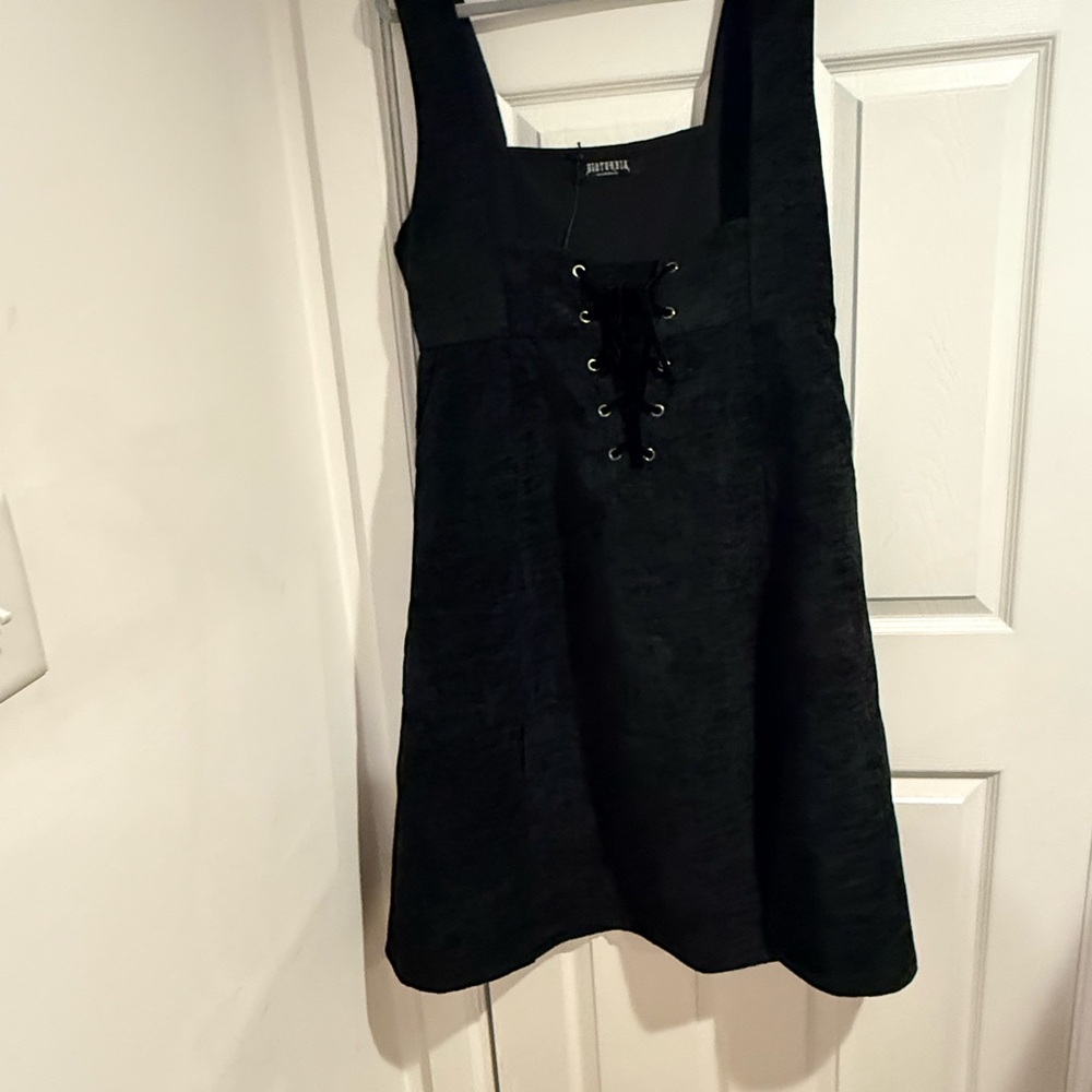 Disturbia Black Lace-Up Pinafore Dress